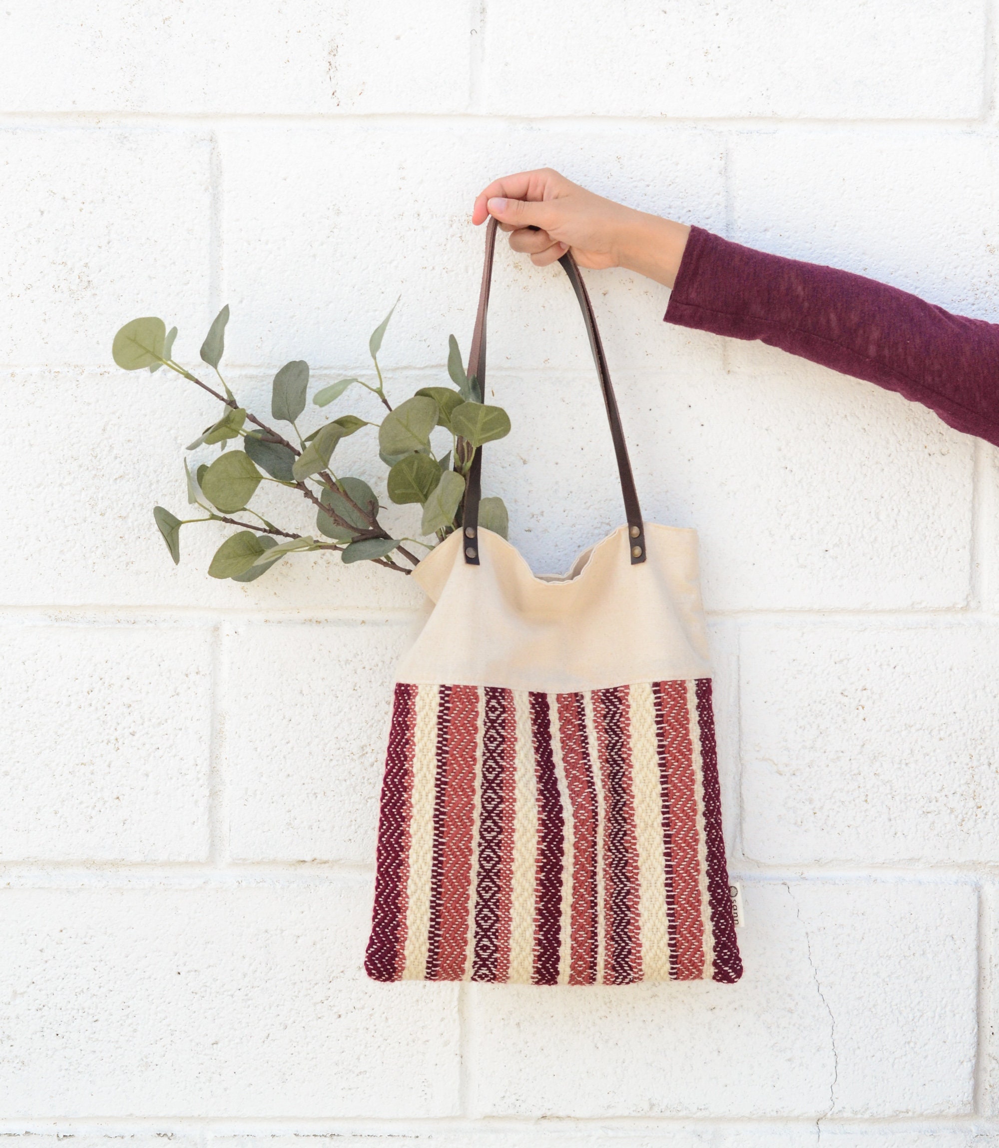 Boho shoulder bag from natural wool fabric Leather strap boho Etsy