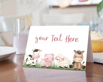 Farm Place Cards, Farm birthday decorations, Farm baby shower decor, Barnyard bash Food Labels, Dessert table tent cards - 11A