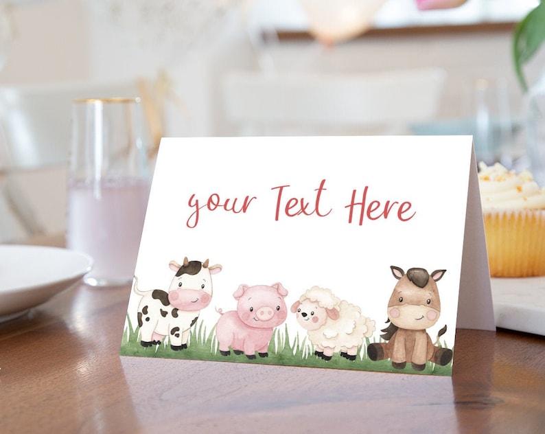 Farm Place Cards Farm birthday decorations Farm baby shower decor Barnyard bash Food Labels Dessert table tent cards 11A