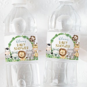 Étiquettes de bouteille d'eau Safari pour baby shower, étiquettes de bouteille d'eau de douche de bébé jungle modifiables garçon, étiquettes imprimables thème Safari - 35E
