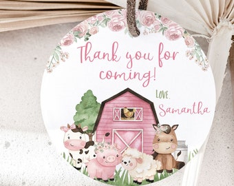 Editable farm thank you tags, Thank you for coming tags, Farm favor tags, Farm gift tags, Farm stickers Topper Labels, Cow round tags - 11A