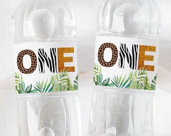 Safari Flaschenetiketten, Safari 1.Geburtstag Dekoration, Tierdruck, Wild ein Geburtstagskind Dekoration, Jungle Party Printables - 35H