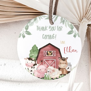 Editable farm thank you tags, Red Barnyard thank you for coming, Farm animals favor tags, Farm gift tags, Farm stickers Topper Labels- 11i