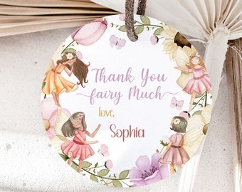 Editable Fairy Thank you tags, Fairy Garden Favor Tags, Fairy Birthday Decor, Fairy gift tag, Floral Fairy Stickers Topper Labels - 10A