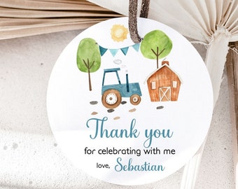 Editable Tractor Thank you tags, Farm Favor Tags, Farm Birthday Decor, Barnyard Party Labels,  Farm gift tags, Farm Stickers Labels - 11F