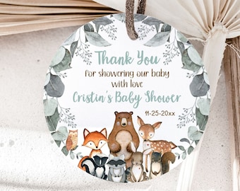 Woodland Thank You Tags, Editable Woodland Favor tags, Greenery Woodland Baby Shower, Forest Baby shower, Woodland Stickers Labels - 47J1