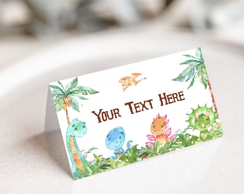 Dinosaur Place Cards Dino birthday decorations Dinosaur baby shower decor Dinosaur Food Labels Dessert table tent cards Dino