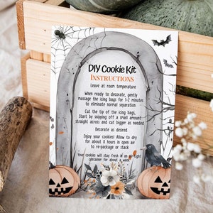 Editable Halloween DIY Cookie Kit Instructions printable card, 3.5&quot;x5&quot; card, Cookie packaging Tag, Spooky Cookie Card, Cookie kit cards  115