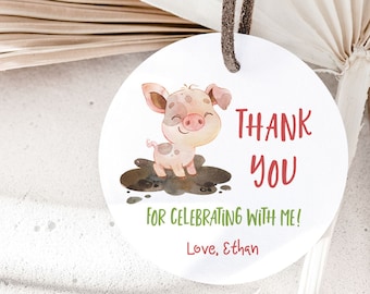 Bearbeitbare Schwein Danke Tags, Bauernhof Bevorzugungen, Bauernhof Geburtstagsdekor, Schwein Party Etiketten, Bauernhof Geschenkanhänger, Bauernhof Aufkleber Etiketten, Schwein Tags - 11D