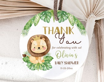 Lion Thank You, Editable Safari Favor tags, safari Baby Shower, Jungle Party Labels, Baby boy shower gift tags, Safari Stickers Labels - 35E