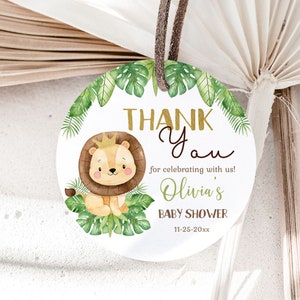 Lion Thank You, Editable Safari Favor tags, safari Baby Shower, Jungle Party Labels, Baby boy shower gift tags, Safari Stickers Labels - 35E