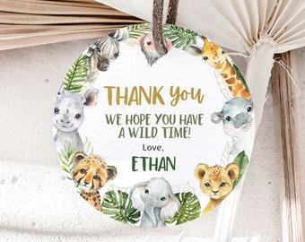 Editable Safari Animals Thank You tags, safari Birthday Decorations, Jungle Party Labels, Safari Round Tags, Safari Stickers Labels - 35A