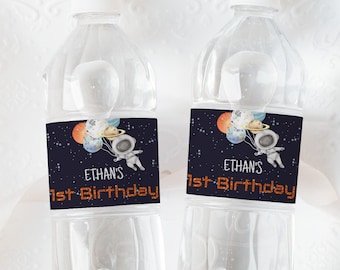 EDITABLE Space water bottle labels, Outer Space Birthday decorations, Galaxy theme party printable labels, Planets Water bottle Labels - 39C