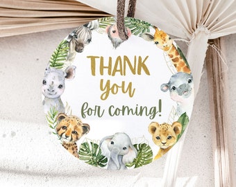 Safari Thank you tags, Thank you for coming tags, Safari party Decorations, Safari gift tags, Jungle round 2"x2" Tags, Safari stickers - 35A