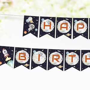 Space Happy Birthday banner, Astronaut birthday decorations, Outer Space party printables, Instant Download - 39C