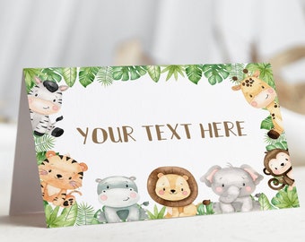 Safari Place Cards, Jungle birthday decorations, Safari baby shower, Jungle theme Food Labels, Dessert table tent cards - 35E