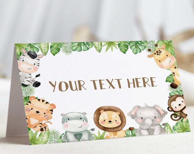 Safari Place Cards Jungle birthday decorations Safari baby shower Jungle theme Food Labels Dessert table tent cards 35E