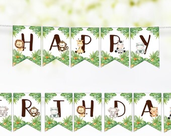 Safari Geburtstagsbanner, Safari alles Gute zum Geburtstag Banner, Safari Geburtstagsdeko, Safari Mottoparty druckbar, Dschungel Geburtstagsgirlande - 35E