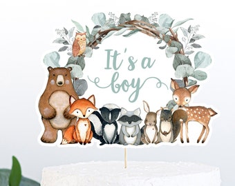 Woodland Cake Topper, Es ist ein Junge, Es ist ein Junge, Es ist ein Junge, Es ist ein Junge, Woodland Baby-Duschedekoration, Woodland Windeltorte - 47J1