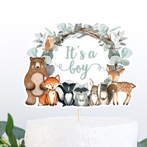 Woodland  Animals cake topper, Woodland Centerpiece, It&#39;s a Boy cake topper, Woodland baby shower decorations, Woodland Diaper cake - 47J1