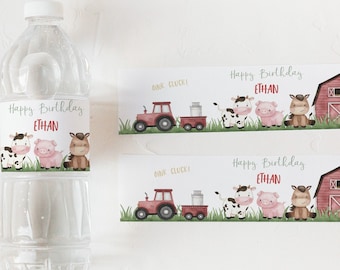 EDITABLE farm water bottle labels, Farm party printable, Farm animals birthday decorations, Barnyard bash water bottle label digital - 11i
