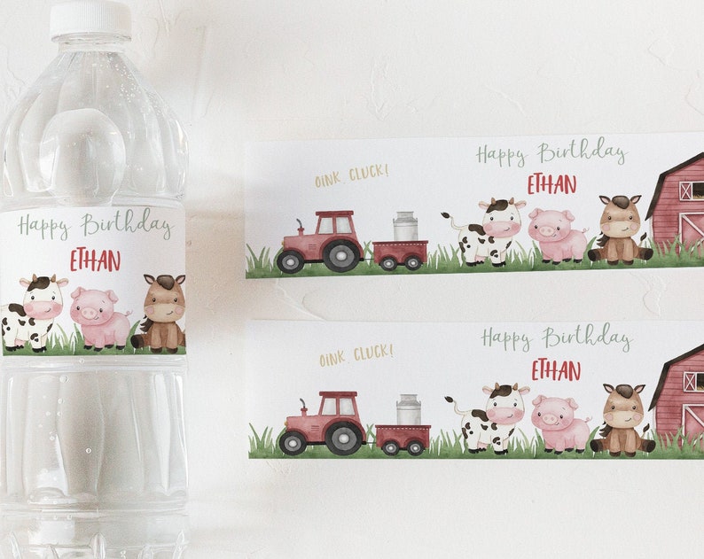 EDITABLE farm water bottle labels Farm party printable Farm animals birthday decorations Barnyard bash water bottle label