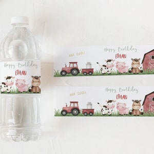 EDITABLE farm water bottle labels, Farm party printable, Farm animals birthday decorations, Barnyard bash water bottle label digital - 11i