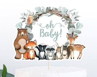 Topper de pastel de animales del bosque, pieza central del bosque, topper de pastel Oh Baby, decoraciones de baby shower del bosque, pastel de pañales del bosque - 47J1