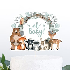 Woodland  Animals cake topper, Woodland Centerpiece, Oh Baby cake topper, Woodland baby shower decorations, Woodland Diaper cake - 47J1