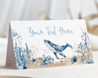 Under the sea place cards, Whale place cards, Sea baby shower decor, Under the sea Food Labels, Ocean party, Dessert table tent cards - 44C