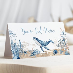 Segnaposto sotto il mare, segnaposto balena, decorazioni per baby shower sul mare, etichette dei cibi sotto il mare, festa sull'oceano, carte tenda da tavolo da dessert - 44C