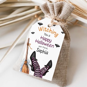 Witching you a Happy Halloween gift tag, Halloween Witch Favor Tag, Editable Halloween Treat Tag, Trick or treat gift tag, Treat bag tag 115