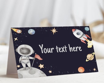 Space Place Cards, Astronaut birthday decorations, Space Food Labels, Galaxy Dessert table tent cards, First Trip Around, Space Birthday 39C