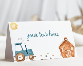 Tractor Place Cards, Farm birthday decorations, Farm baby shower decor, Barnyard bash Food Labels, Farm Dessert table tent cards - 11F