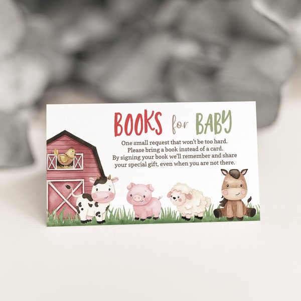 Books for baby request, Farm Baby shower invitation insert, Book request card, Barnyard baby shower, Bring a book instead of a card - 11A