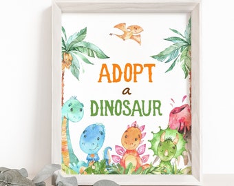 Adopt a Dinosaur sign, Dinosaur party decor, Dinosaur table sign, Dinosaur Birthday, Dinosaur Baby shower decoration, Instant Download - 08A