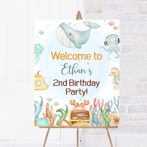 Under the Sea Welcome Sign, Instant download, Ocean birthday decorations, Boy birthday party decor, Sea party printables - 44A