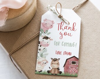 Editable Farm Thank you Tags, Farm Animals Birthday favor tags boy, Barnyard theme birthday Party Labels, Farm party printables  - 11i