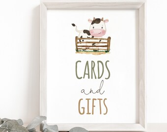 Farm Cards and Gifts, farm animals, barnyard birthday decorations, Farm animals Baby shower printables, Cow Table Sign - 11E