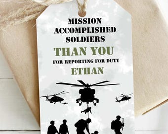 Editable Military Thank you Tags, Army Birthday favor tags, Army theme birthday Party Labels, Soldiers party printables, Camo Gift tags, 21A