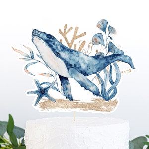Whale Cake Topper, Under the Sea cake topper, Ocean Centerpiece, Under the Sea theme, Ocean Party table Decor, Sea Party decorations - 44C