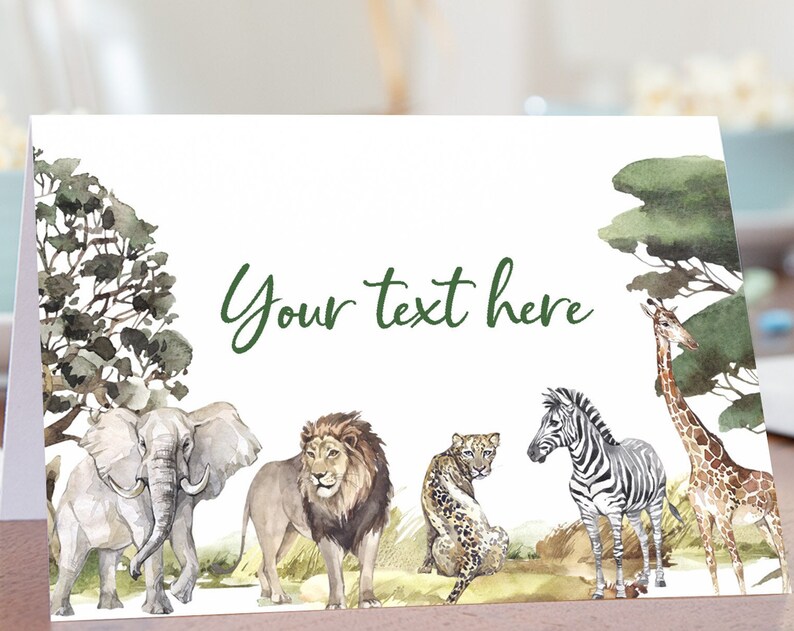Safari Place Cards Jungle birthday decorations Safari baby shower Jungle theme Food Labels Dessert table tent cards 35I