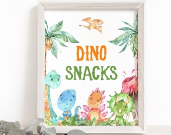 Dino Snacks Table sign, Dinosaur party decor, Food table sign, Dino Birthday, Boy baby shower decoration, Instant Download - 08A