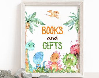 Books and Gifts sign, Dinosaur party decor, Gifts table sign, Dino Birthday, Boy baby shower decoration, Instant Download - 08A