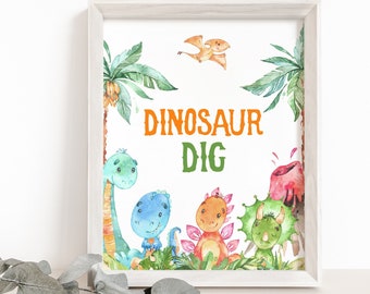 Dino Dig Table sign, Dinosaur party decor, Dino Dig sign, Dino Birthday, Boy baby shower decoration, Dinosaur Sign, Instant Download - 08A