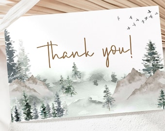 Woodland thank you cards, Forest Thank you Note, Digital download flat 4x6 card, Woodland party printables, Woodland thank you note - 47H