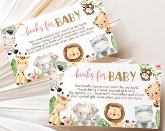 Books for baby safari girl, Jungle Baby shower invitation insert, Safari Book request card, Bring a book instead of a card printable - 35E