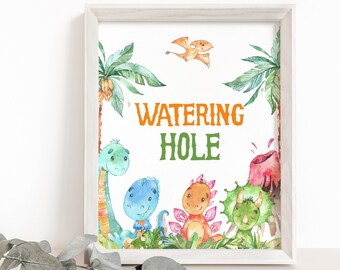 Watering Hole Birthday sign, Dinosaur party decor, Dinosaur table sign, Dino Birthday, Boy baby shower decoration, Instant Download - 08A