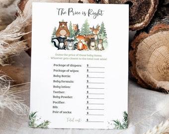 The price is right baby shower game, Woodland shower game, Forest animals baby shower printable, Guess the price game, Woodland games - 47J2