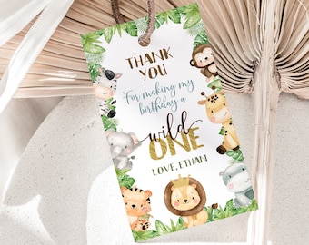 Wild One favor Geschenkanhänger, Dschungel Geburtstag Dekorationen, Safari Dankeschön Tags, Dschungel Party Geschenkanhänger, Safari Geschenkanhänger, Partytiere - 35E